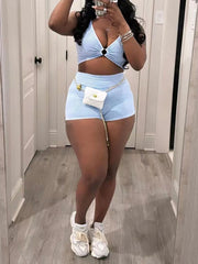 Sexy Knit Ribbed Tank Tops Shorts Two Pieces Sets