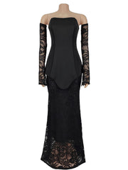 Elegant Tube Top Lace Fishtail Skirt Two Piece Set
