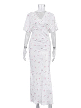 Casual V Neck Half Sleeve Print Maxi Dress