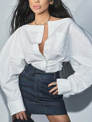 Casual Off Shoulder Crossover Backless Classic Shirt