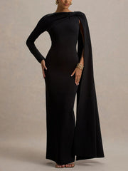 Fashion High Neck Cape Maxi Dress
