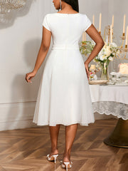 Elegant Mesh Patchwork Party Dress With Waist Belt