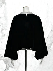 Elegant Round Neck Rhinestone Puff Sleeve Shirt