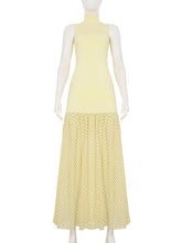 High Collar Sleeveless Sheer Mesh Patchwork Maxi Dress