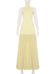 High Collar Sleeveless Sheer Mesh Patchwork Maxi Dress