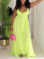 Sexy Drawstring Lace V-Neck Loose Maxi Dress