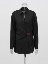 Lapel Long Sleeve Cinched Waist Shirt Dress