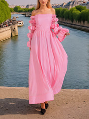 Sexy Petals Off Shoulder Tulle Maxi Dress