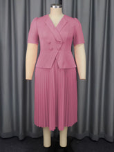 Fashion Short Sleeve Double-Breasted Pleated Midi Dress