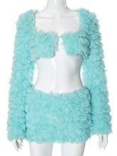 Sexy Faux Fur Cardigan Mini Skirt Set