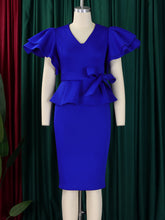 Elegant V-Neck Ruffle Sleeve Party Midi Dress