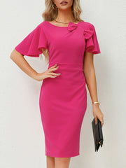 Solid Color Bowknot Slim Midi Dress