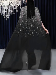 Elegant Rhinestone Decor Mesh Shawl Maxi Dress