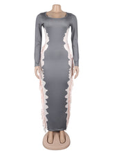 Fashion Contrast Color Side Fringe Maxi Dress