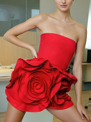 Sexy Strapless Rose Flower Mini Dress