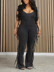 Sexy V Neck Slim Fringe Jumpsuit