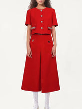 Elegant Rhinestone Round Neck Top High Waist Skirt Sets