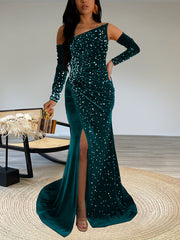 Sexy Off Shoulder Beading Slit Maxi Dress Gown