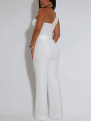 Fashion One Shoulder Slim Top Trousers Two Piece Set