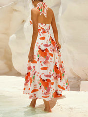 Fshion Halter Print Sleeveless Long Dress