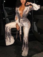 Sexy Deep V Lace-up Print Slim Jumpsuit