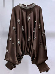 Rhinestone Embellished Loose Casual Blouse