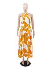 Casual Print Sleeveless Loose Halter Maxi Dress