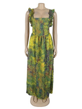 Fashion Print Backless Lace-up Pleated Maxi Dress