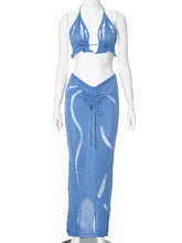 Sexy Hollow Out Drawstring Long Skirt Set