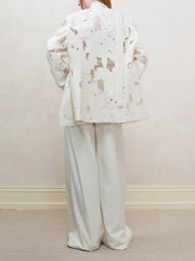 Beaded Mottled Hollow Out Jacquard Blazer