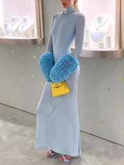 Ruffled Turtleneck Slim Maxi Dress