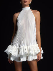 Elegant Halter Ruffle Pleated Tiered Mini Dress