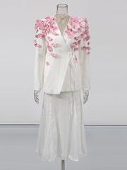 Fashion Spliced Petal Blazer Long Skirt Two Piece Set