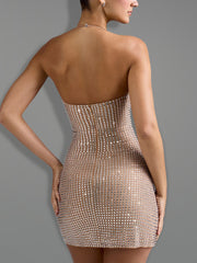 Sexy Rhinestone Embellished Halter Mini Dress
