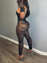 Sexy Lace Patchwork Sleeveless See Through Jumpsuits