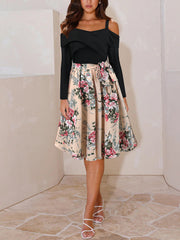 Casual Off Shoulder Floral Print Midi Dress