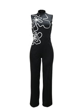 Elegant Round Neck Sleeveless Print Slim Jumpsuit
