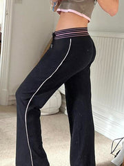 Low Rise Striped Waist Straight Leg Sweatpants