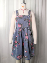 Casual Wide-Leg Floral Print Denim Overalls Shorts