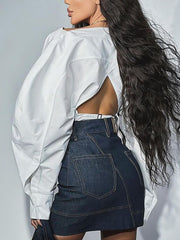 Casual Off Shoulder Crossover Backless Classic Shirt