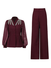 Mesh Patchwork Rhinestone High Waist Trousers Sets