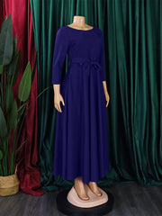 Plus Size Round Neck Pockets Casual Maxi Dress
