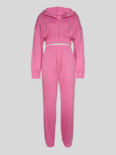 Casual Zipper Cropped Hoodie Sports Two Piece Set