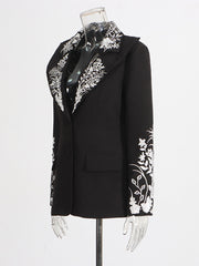Fashion Flower Embroidery Slim Blazer