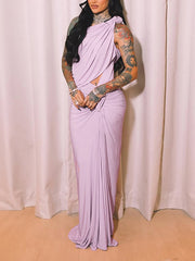 Fashion Twisted Lever Asymmetric Maxi Dress