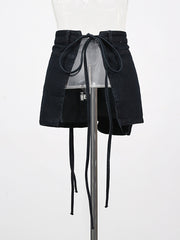 Low-rise Lace-up Cargo Denim Miniskirt