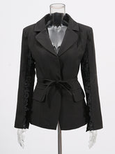 Fashion Lace Patchwork Cinched Waist Bandage Blazer