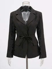 Fashion Lace Patchwork Cinched Waist Bandage Blazer