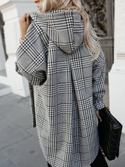 Fashion Hooded Plaid Button Loose Jacket