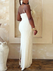 Sexy Floral Decor Hollow Bodycon Spaghetti Strap Dress